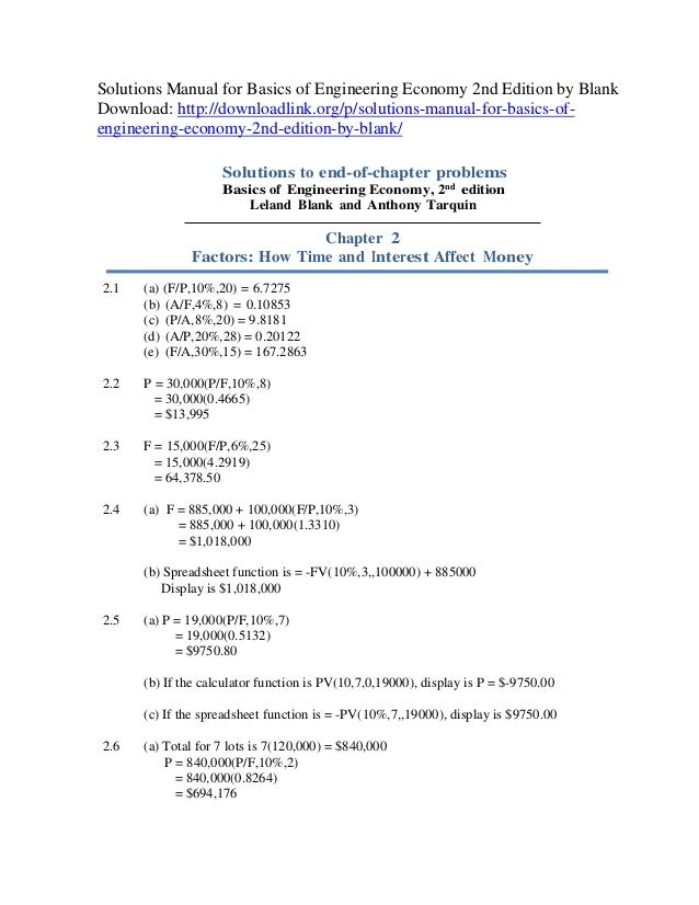Solution Manual Basics Of Engineering Economy 2nd Edition By Blank