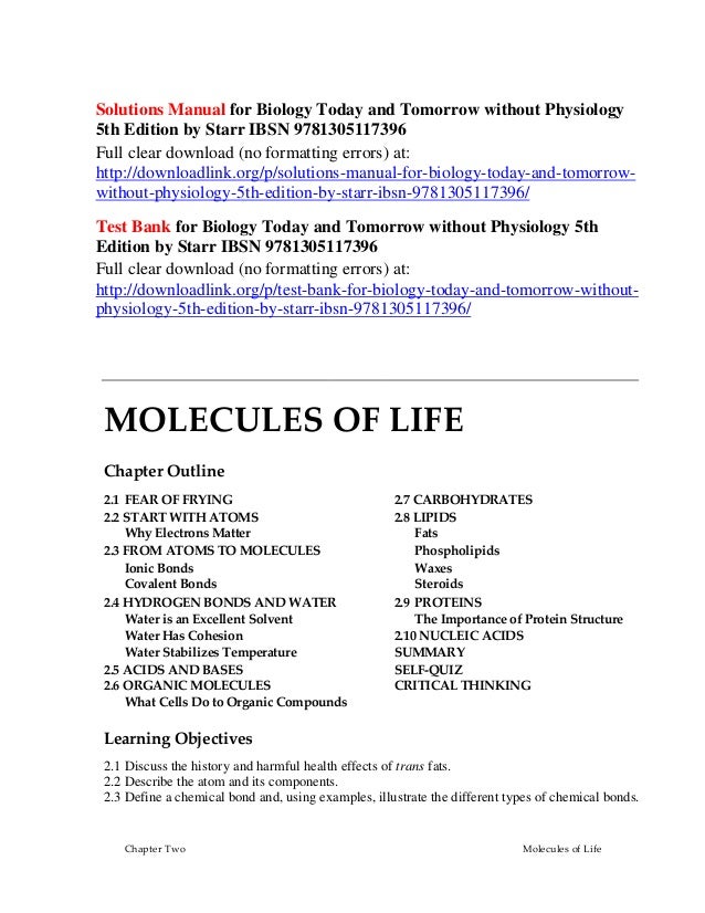 Solutions Manual For Biology Today And Tomorrow Without