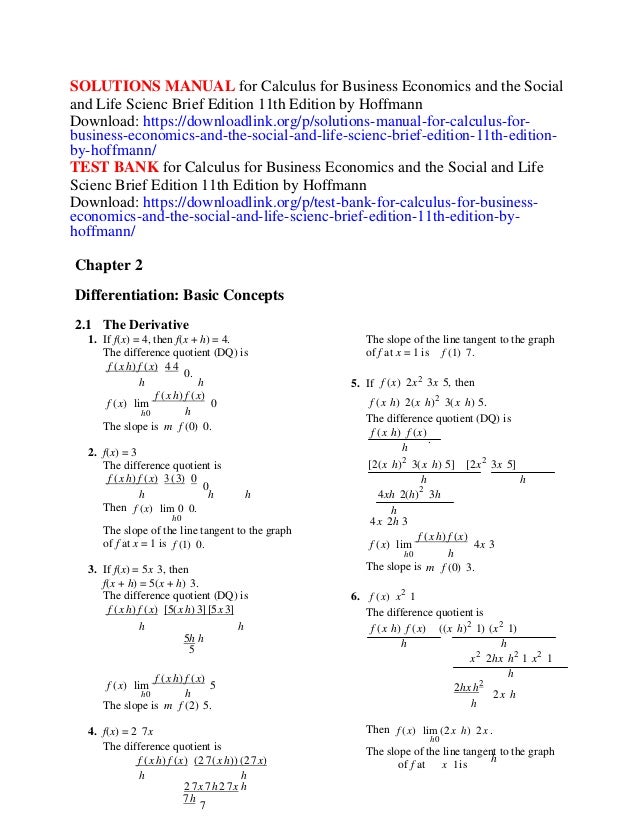 Solutions manual for calculus for business economics and the social a…