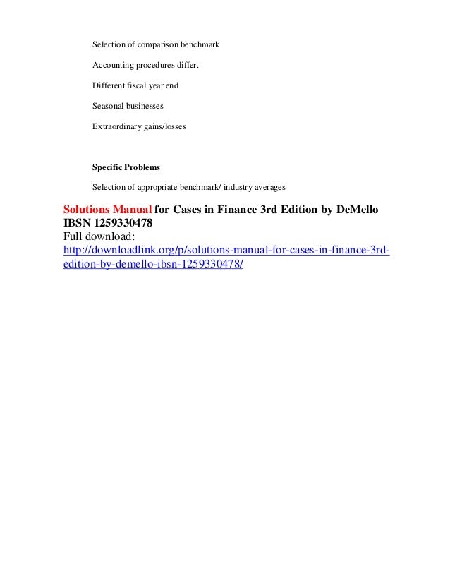 Solutions manual for cases in finance 3rd edition by de mello ibsn 12…