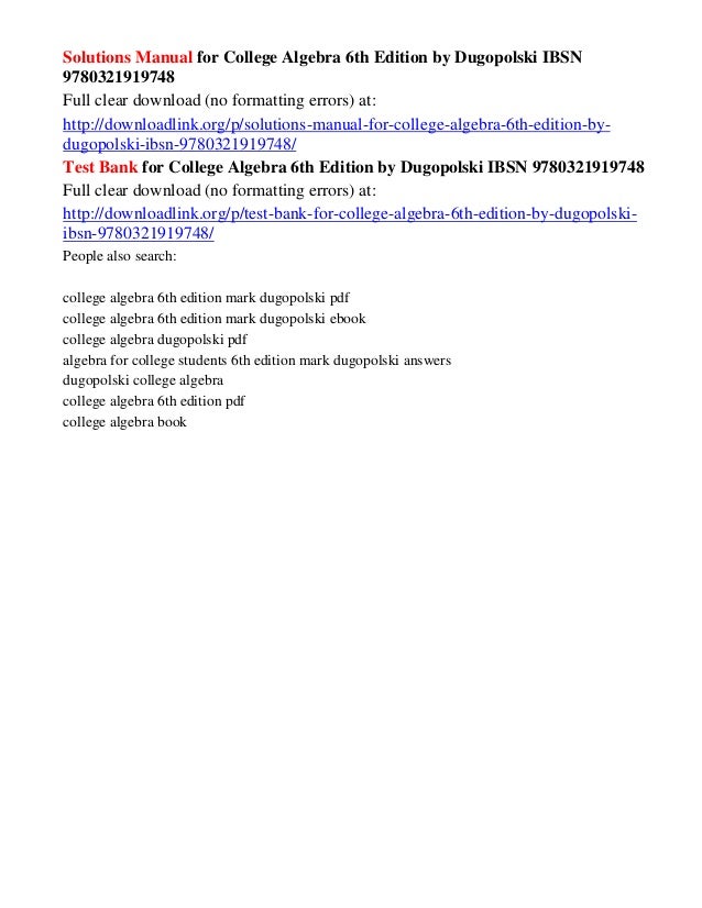 Solutions Manual For College Algebra 6th Edition Dugopolski Ibsn 9