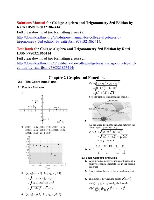 Solutions Manual For College Algebra And Trigonometry 3rd Edition By