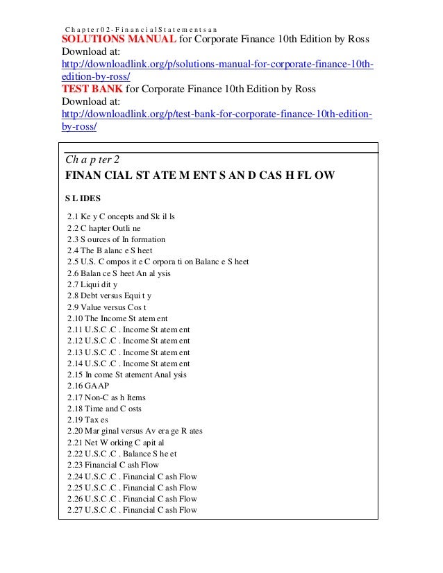 Solutions Manual For Corporate Finance 10th Edition Ross