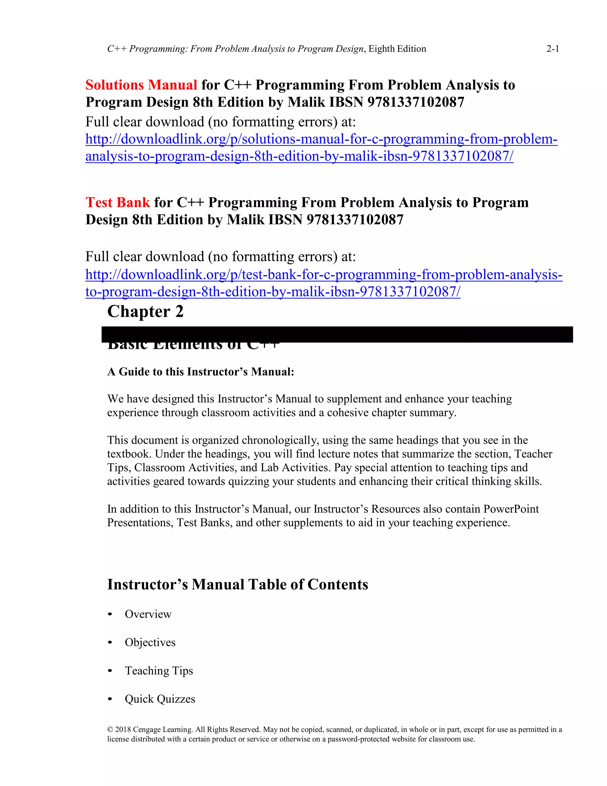 Solutions manual for c++ programming from problem analysis to program ...