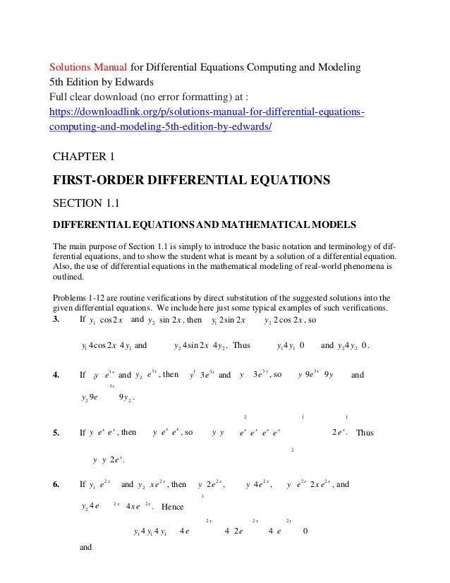 Solutions Manual For Differential Equations Computing And