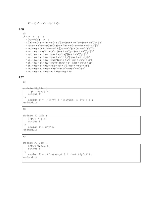 Solutions manual for digital logic and microprocessor design with