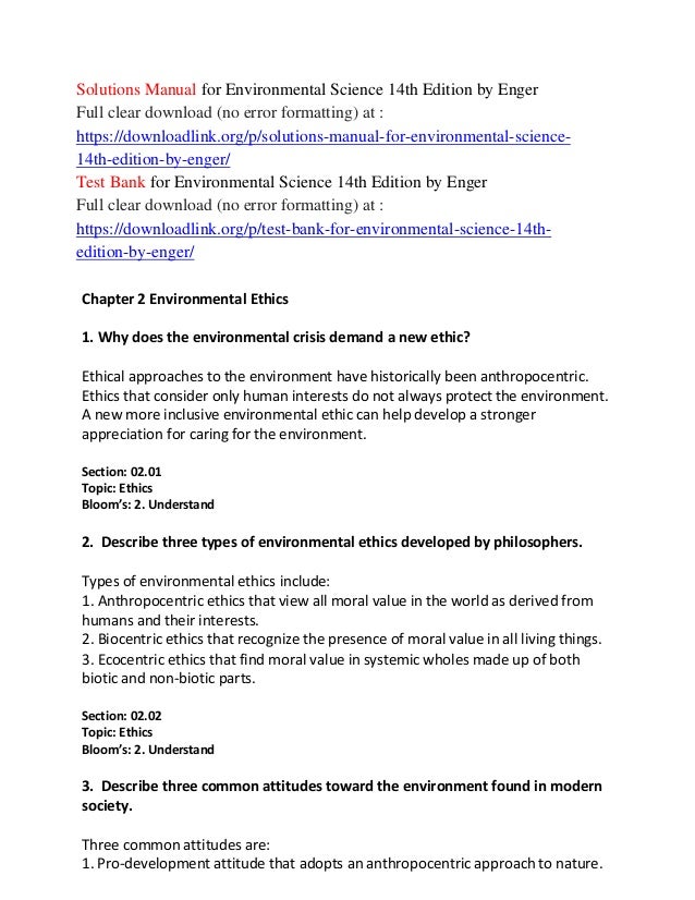 Solutions Manual For Environmental Science 14th Edition Enger