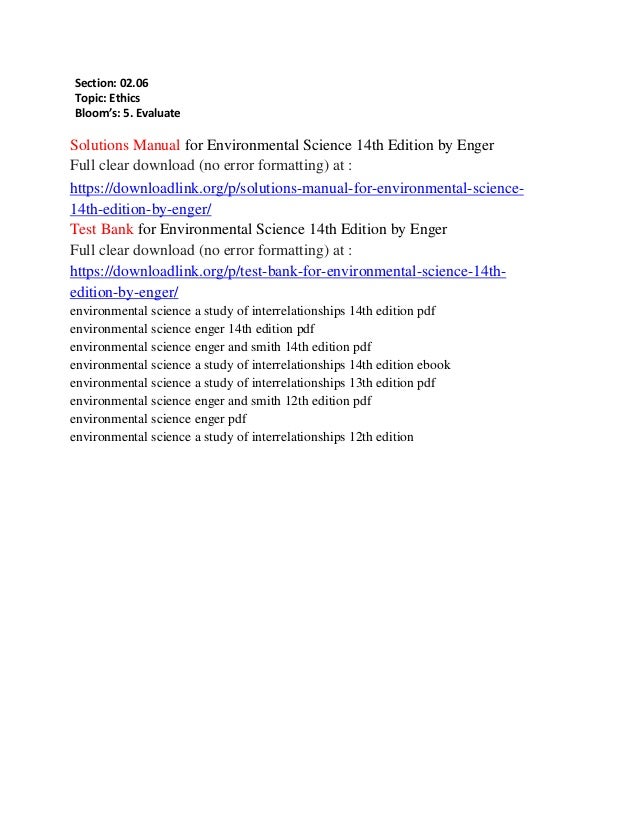 Solutions Manual For Environmental Science 14th Edition Enger