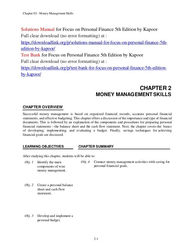 solutions manual for focus on personal finance 5th edition by kapoor
