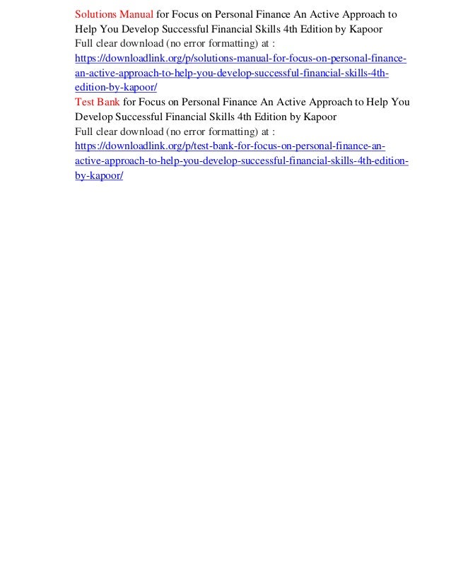 Solutions Manual for Focus on Personal Finance An Active ...