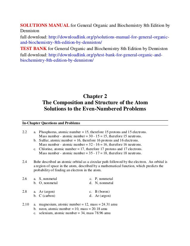 Solutions Manual For General Anic And Biochemistry 8th Edition 