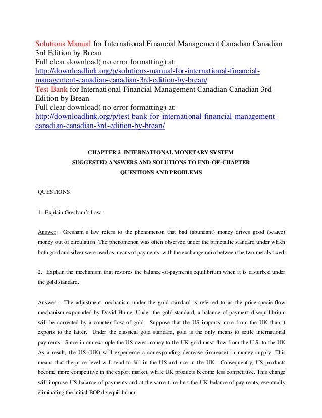Solutions Manual For International Financial Management Canadian Cana