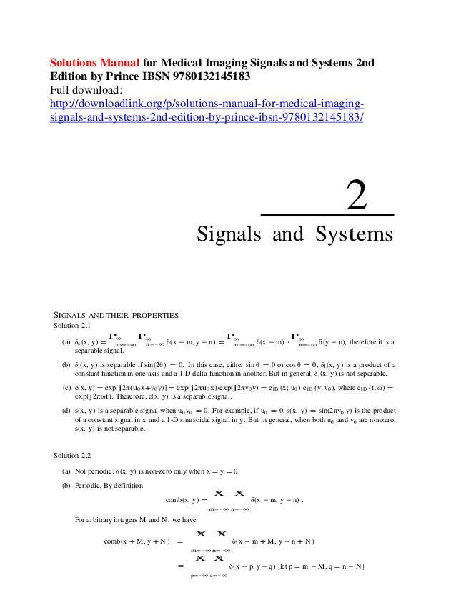 Solutions Manual For Medical Imaging Signals And Systems 2nd Edition