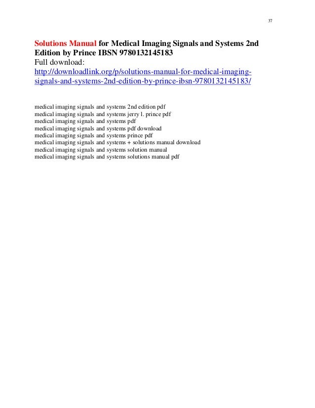 Medical Imaging Signals And Systems Solutions Manual Pdf