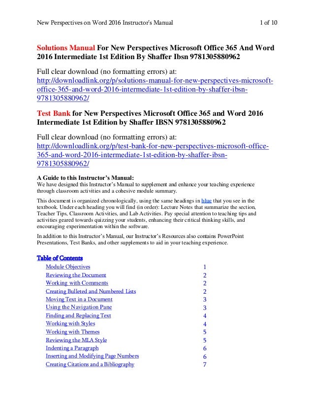 solutions manual for new perspectives microsoft office 365 and word 2
