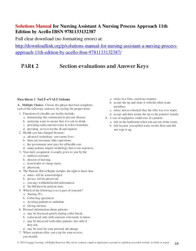 Solutions Manual For Nursing Assistant A Nursing Process