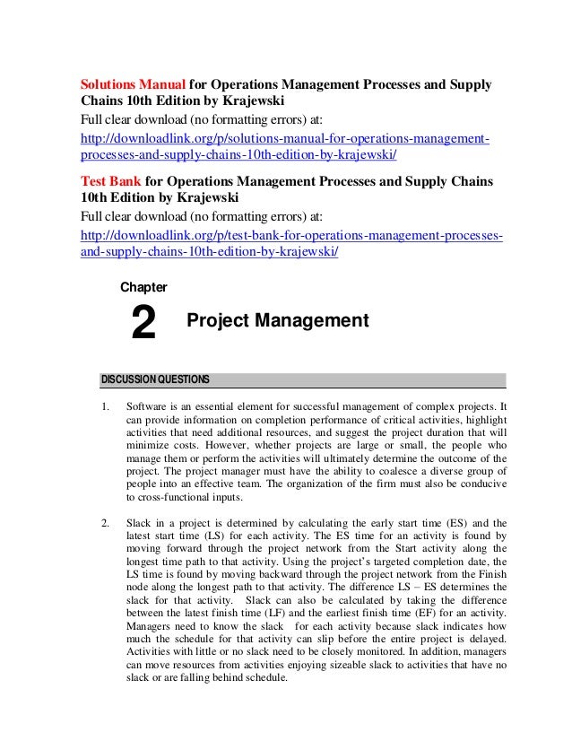operations management krajewski 10th edition solutions manual Read operations management processes and supply chains krajewski.