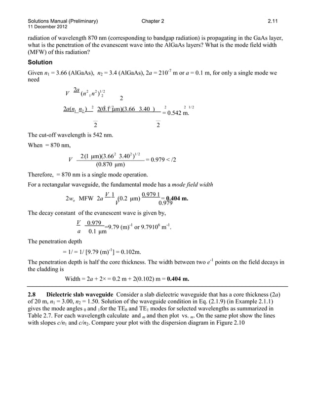 Solutions manual for optoelectronics and photonics principles and