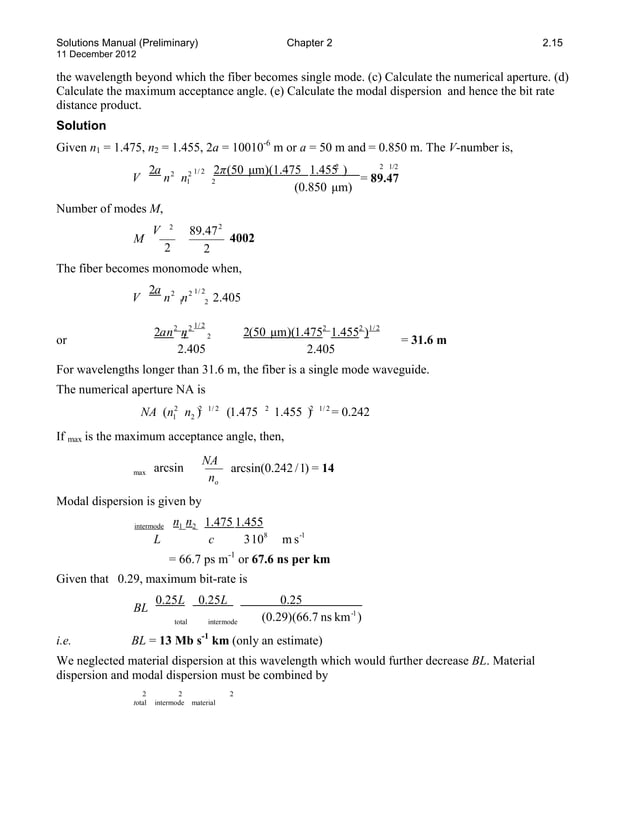 Solutions manual for optoelectronics and photonics principles and practices 2nd edition by kasap