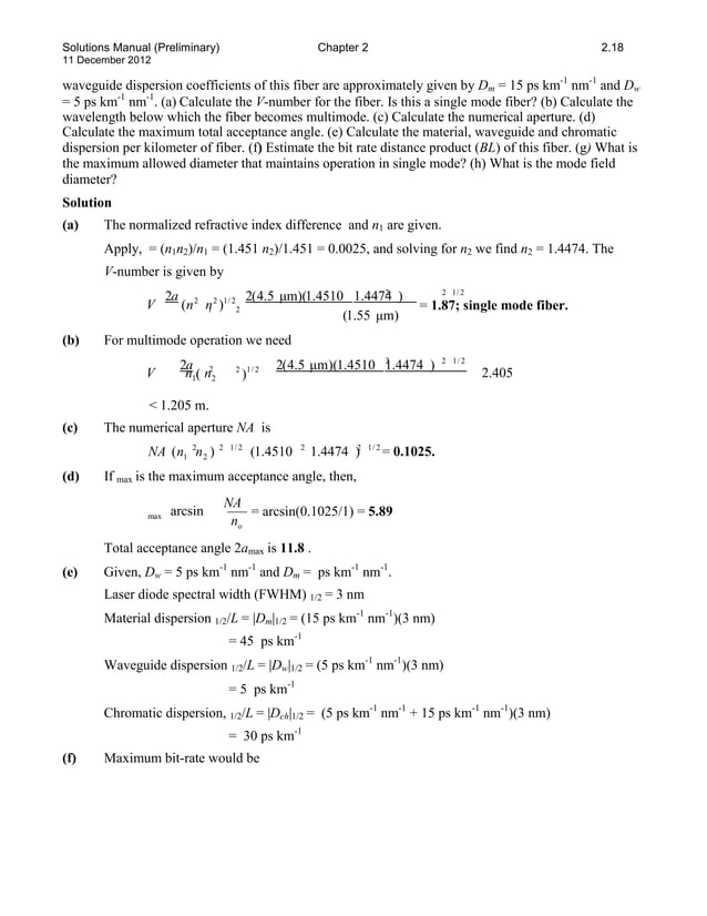 Solutions manual for optoelectronics and photonics principles and