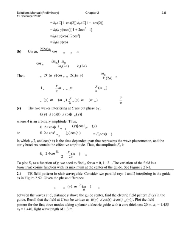 Solutions manual for optoelectronics and photonics principles and