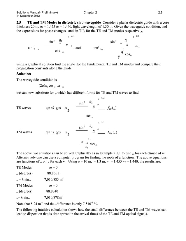 Solutions manual for optoelectronics and photonics principles and