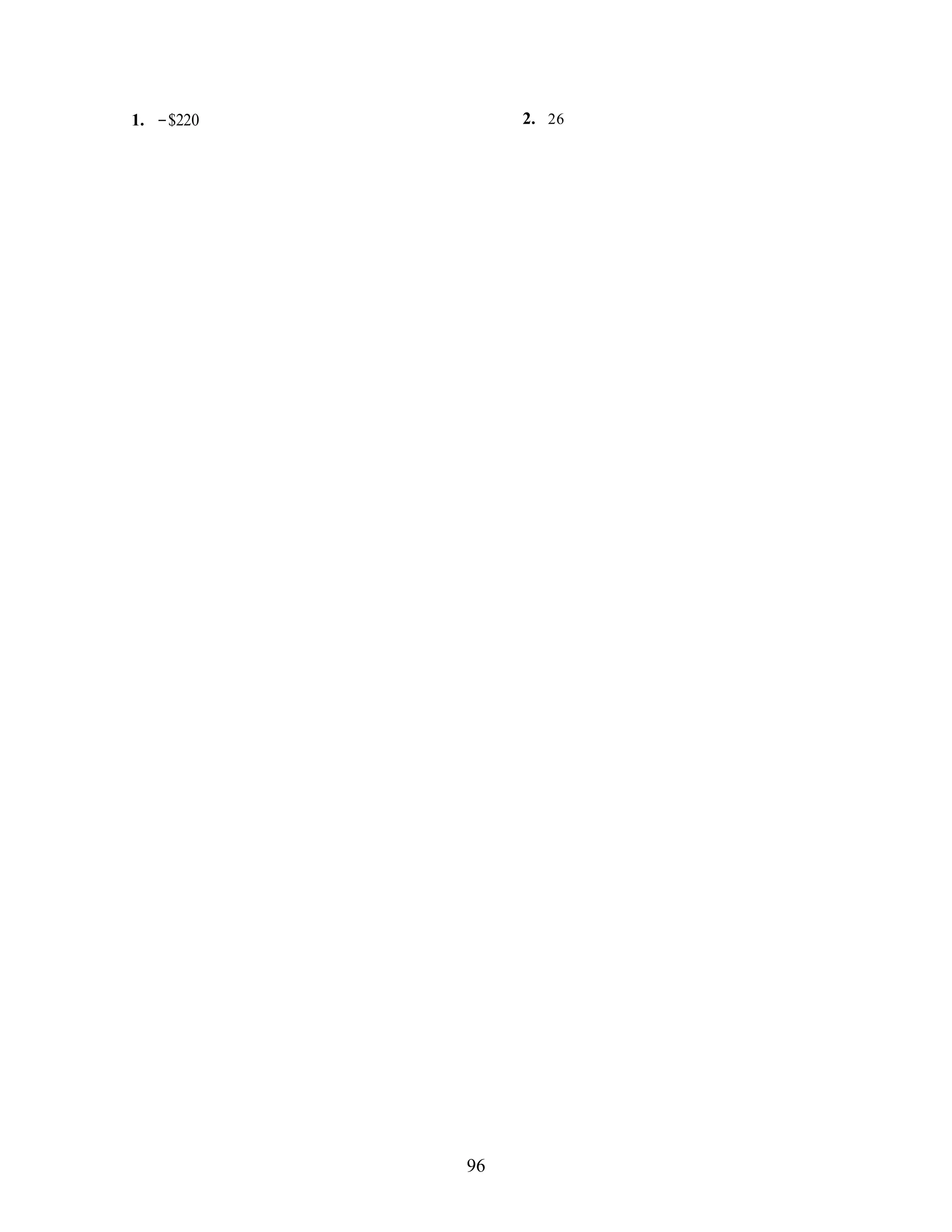 96
1. −$220 2. 26
 