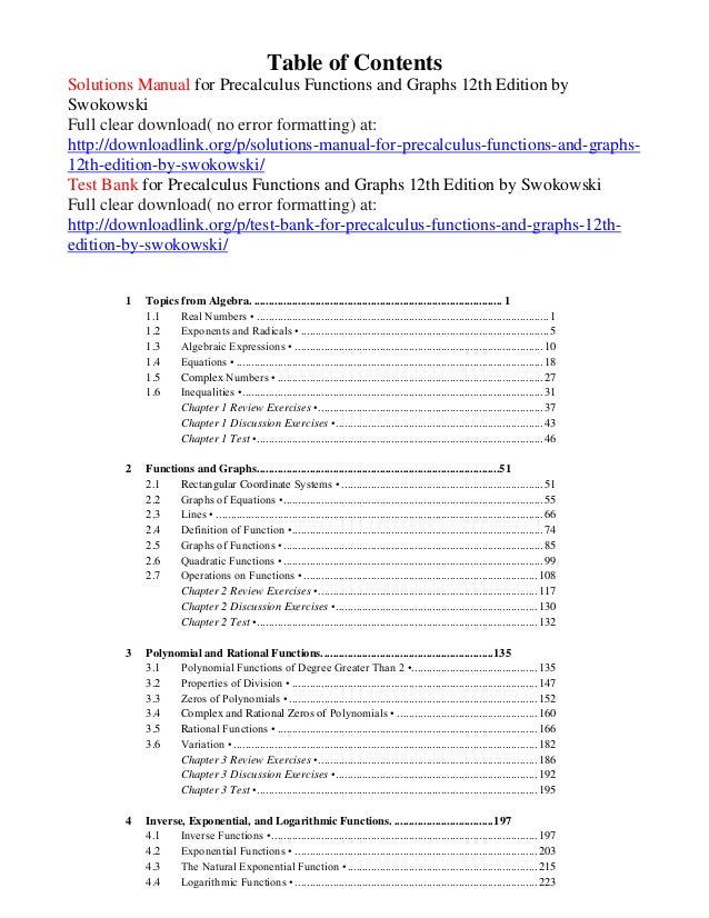 Solutions Manual For Precalculus Functions And Graphs 12th Edition 