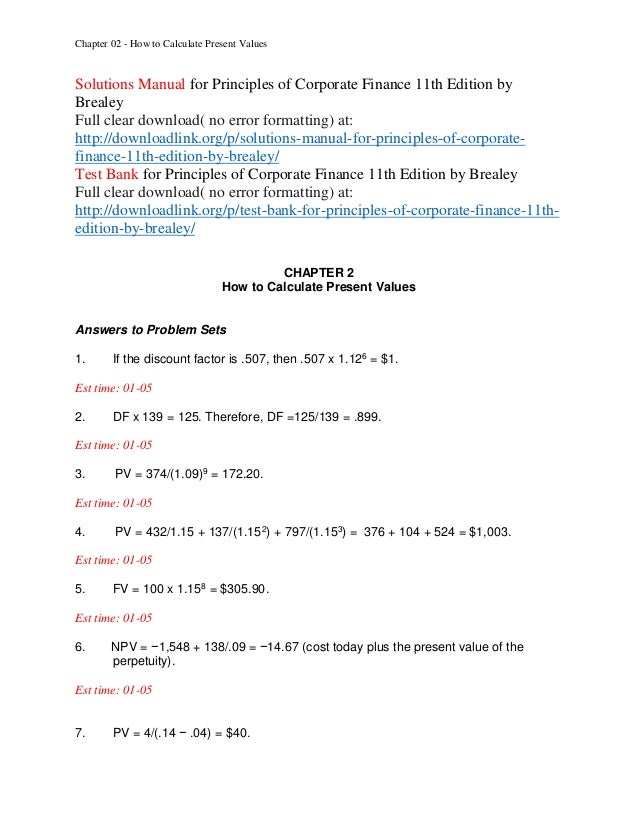 Fundamentals Of Corporate Finance 11th Edition Solutions Manual Pdf