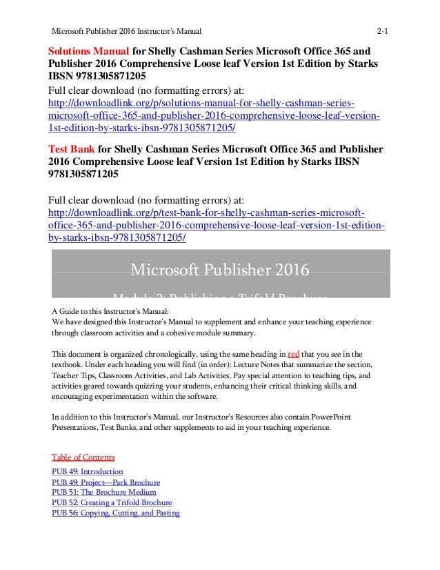 Solutions Manual For Shelly Cashman Series Microsoft Office 365 And P