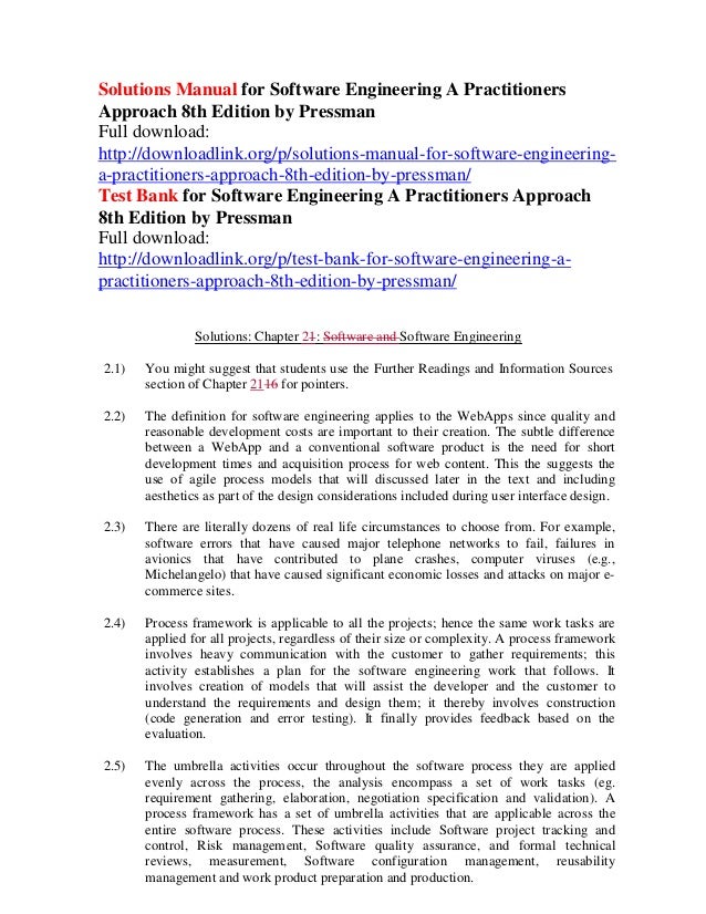 Solutions Manual For Software Engineering A Practitioners Approach 8t