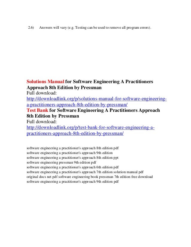 Solutions Manual For Software Engineering A Practitioners Approach 8t