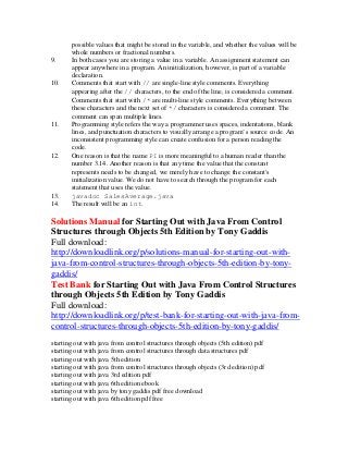 Solutions Manual For Starting Out With Java From Control Structures T