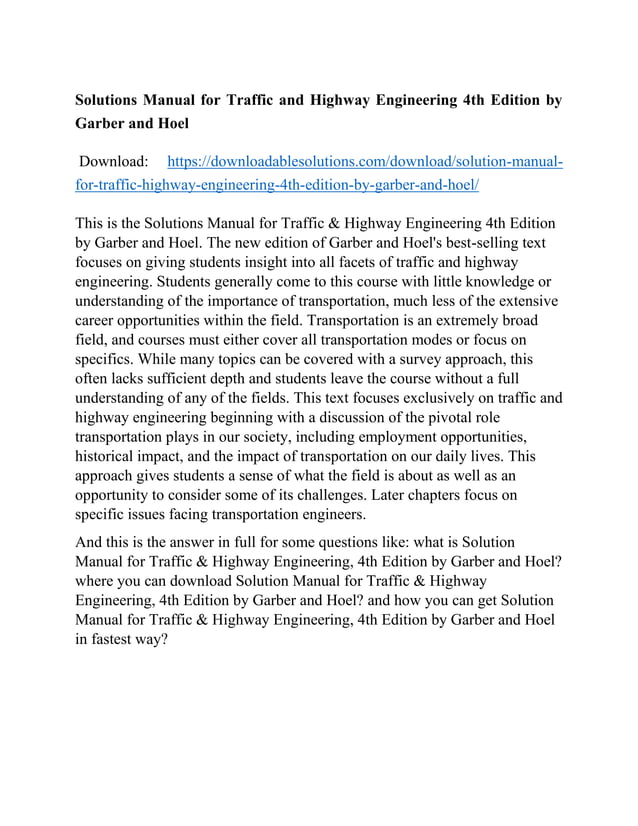 Solutions Manual for Traffic and Highway Engineering 4th Edition by