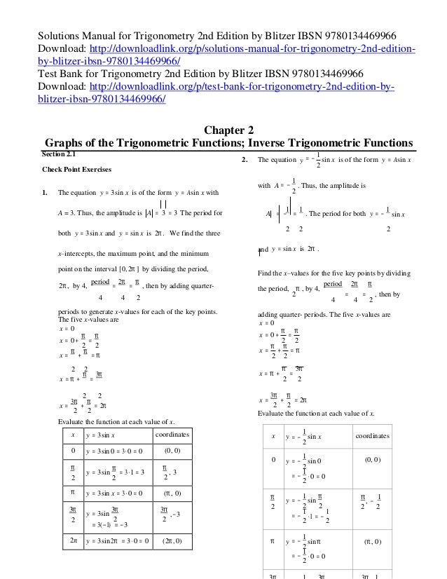 Solutions Manual For Trigonometry 2nd Edition By Blitzer Ibsn