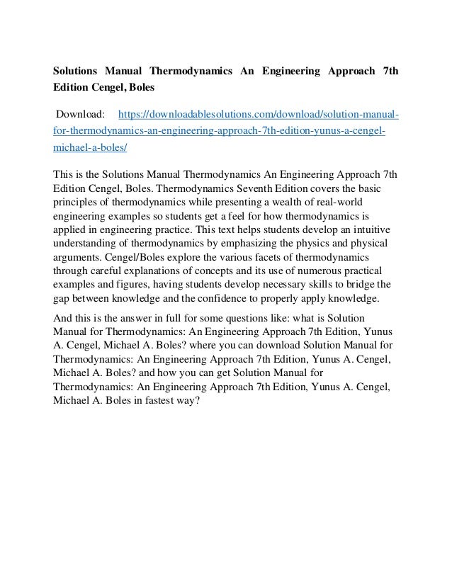 Solutions Manual Thermodynamics An Engineering Approach 7th