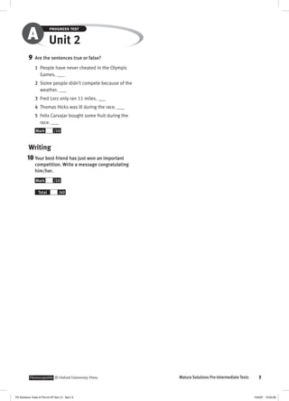 Solutions pre intermediate progress test a