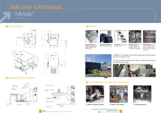 Vide sacs automatique
Minislit®
I
I
I I
Minislit®
36 37
Goulotte vibrante pour un
dosage et une séparation de
manière homogène de vos
produits en vrac.
Système de dépoussiérage Tapis incliné pour alimentation Manipulateur de sacs pour Emotteur intégré
www.palamaticprocess.fr/machines-industrielles/solutions-sacs
/dessacheuse-automatique
Vidéos & plans téléchargeables en ligne
Sortie du compacteur
Pompe à vide
Convoyeur d’alimentation
des sacs
Tuyauterie de transfert
Tuyauterie
d’aspiration
Tube de levage
des sacs
Système de
dépoussiérage
Vide sacs
automatique
Tamis vibrant
Trémie tampon
pesée
Réacteur
de cuve
cyclone
Ecluse rotative de
dosage
F Application en industrie de la peinture F Application secteur alimentaire F Installation pour semences
Système breveté
Plans téléchargeables sur www.palamaticprocess.fr
 