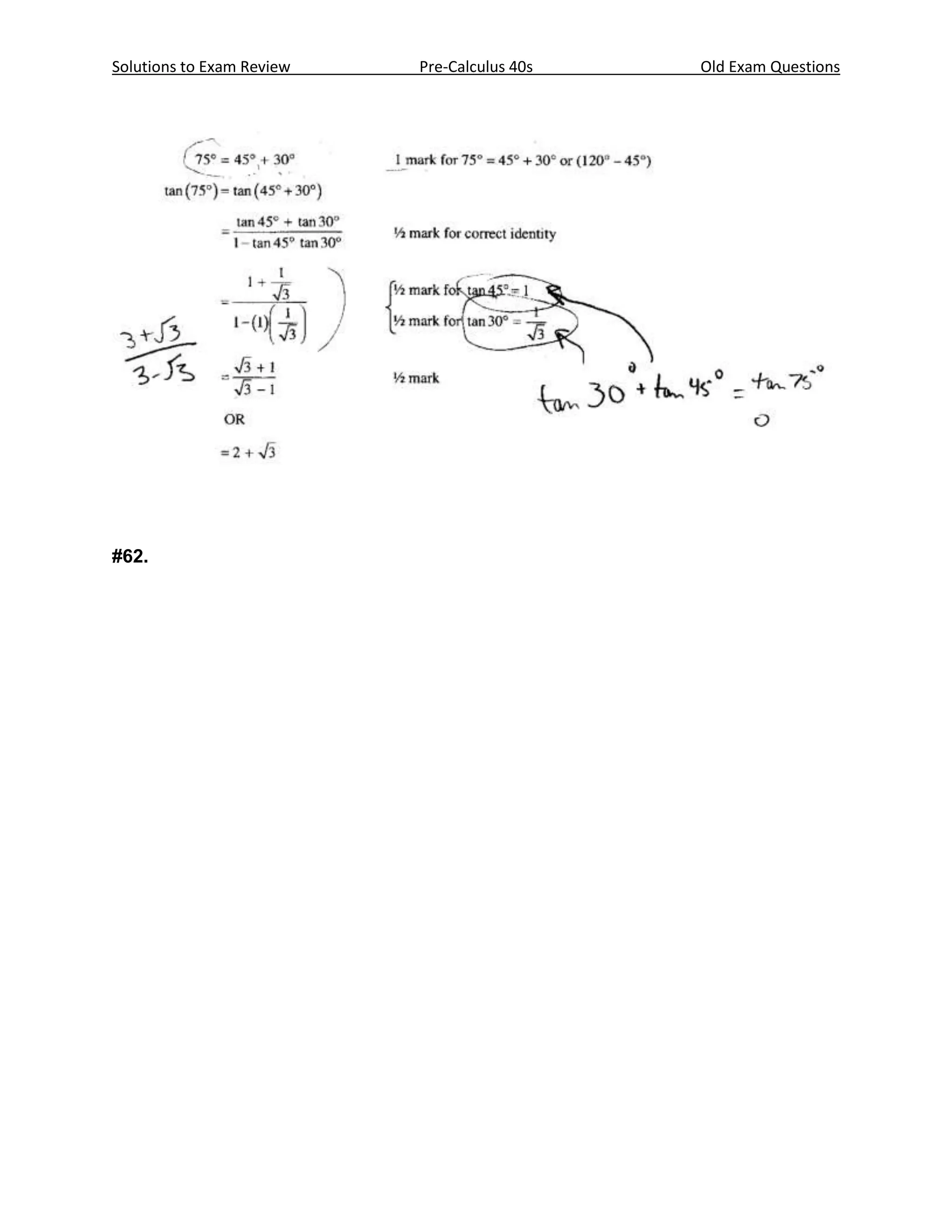 Solutions to Exam Review   Pre-Calculus 40s   Old Exam Questions




#62.
 
