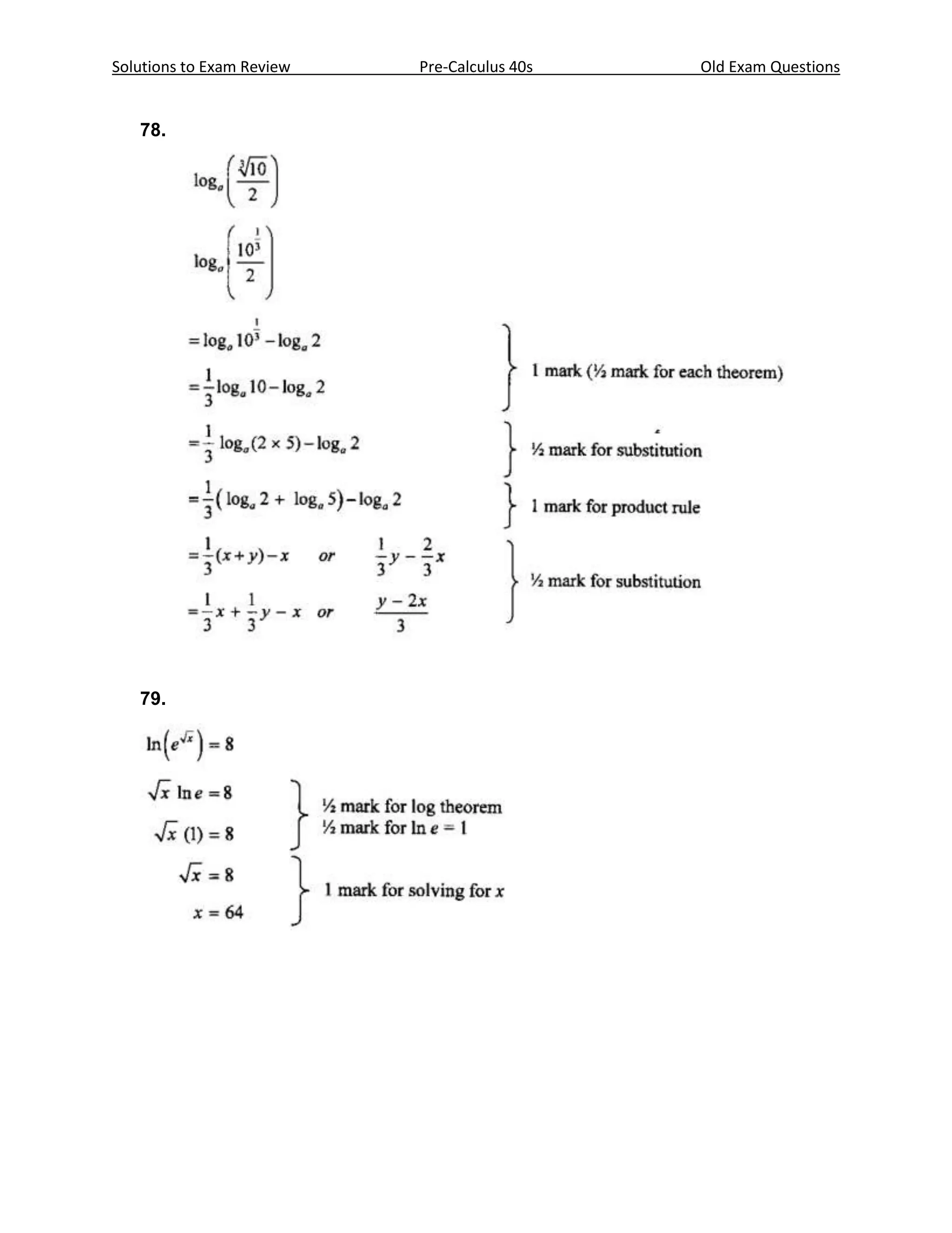 Solutions to Exam Review   Pre-Calculus 40s   Old Exam Questions


   78.




   79.
 