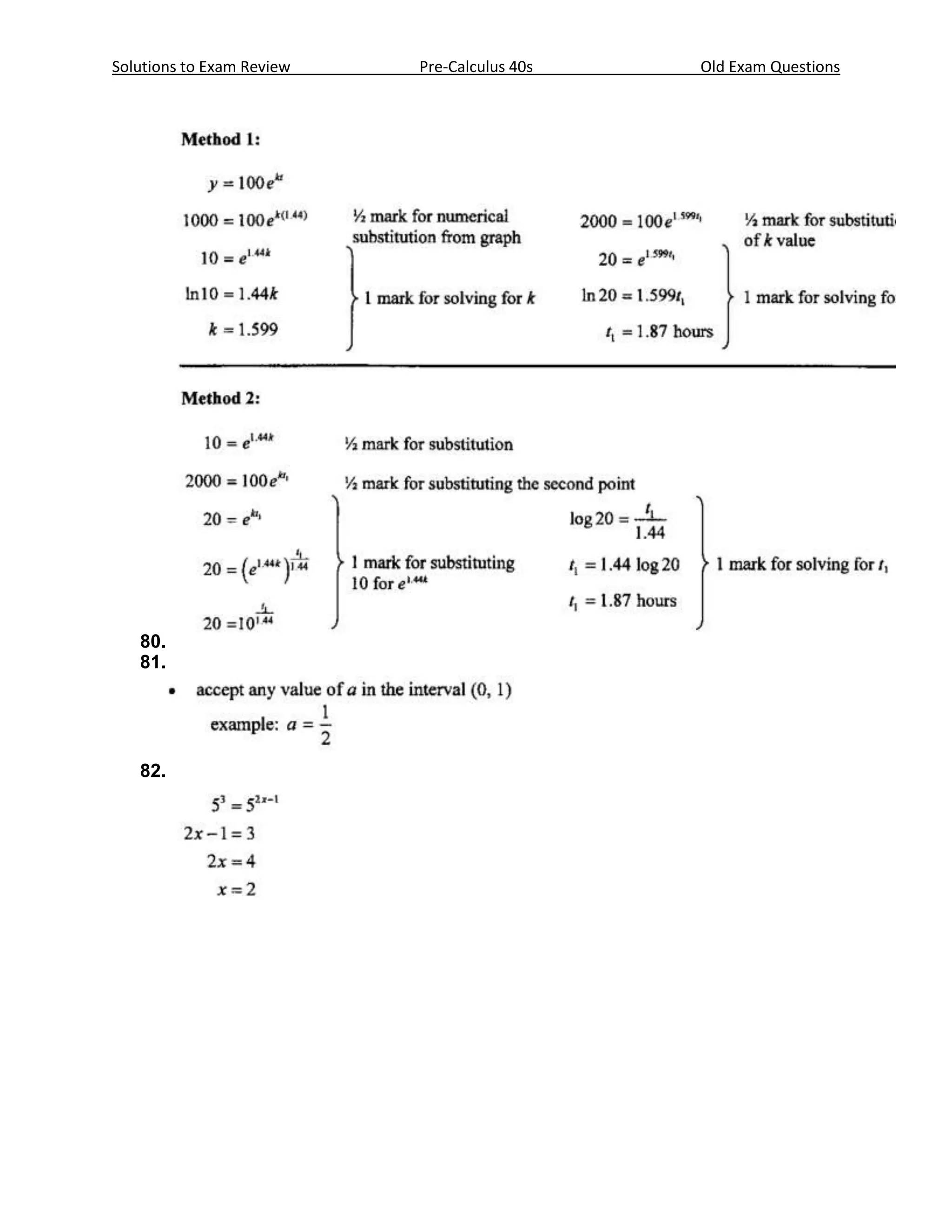 Solutions to Exam Review   Pre-Calculus 40s   Old Exam Questions




   80.
   81.




   82.
 