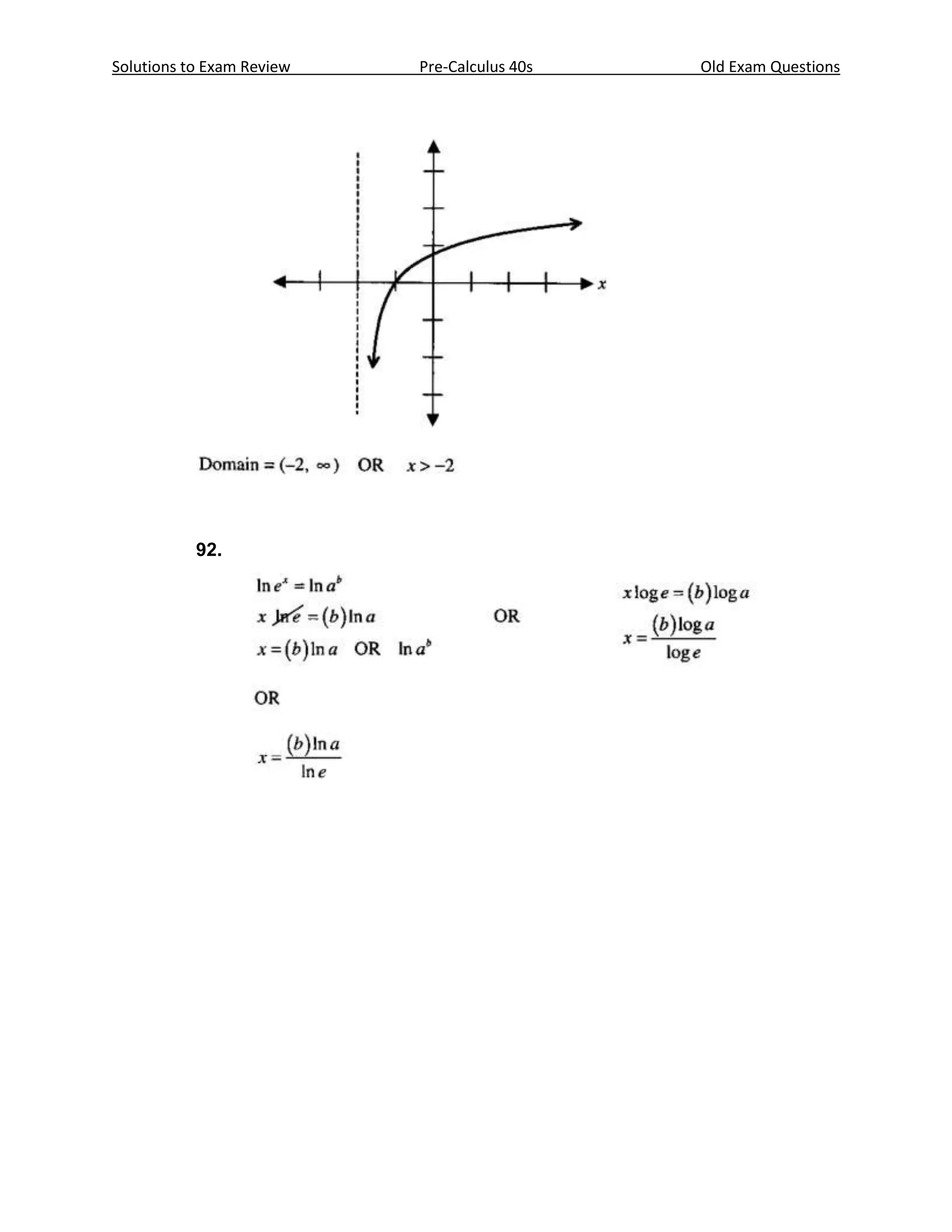 Solutions to Exam Review   Pre-Calculus 40s   Old Exam Questions




           92.
 