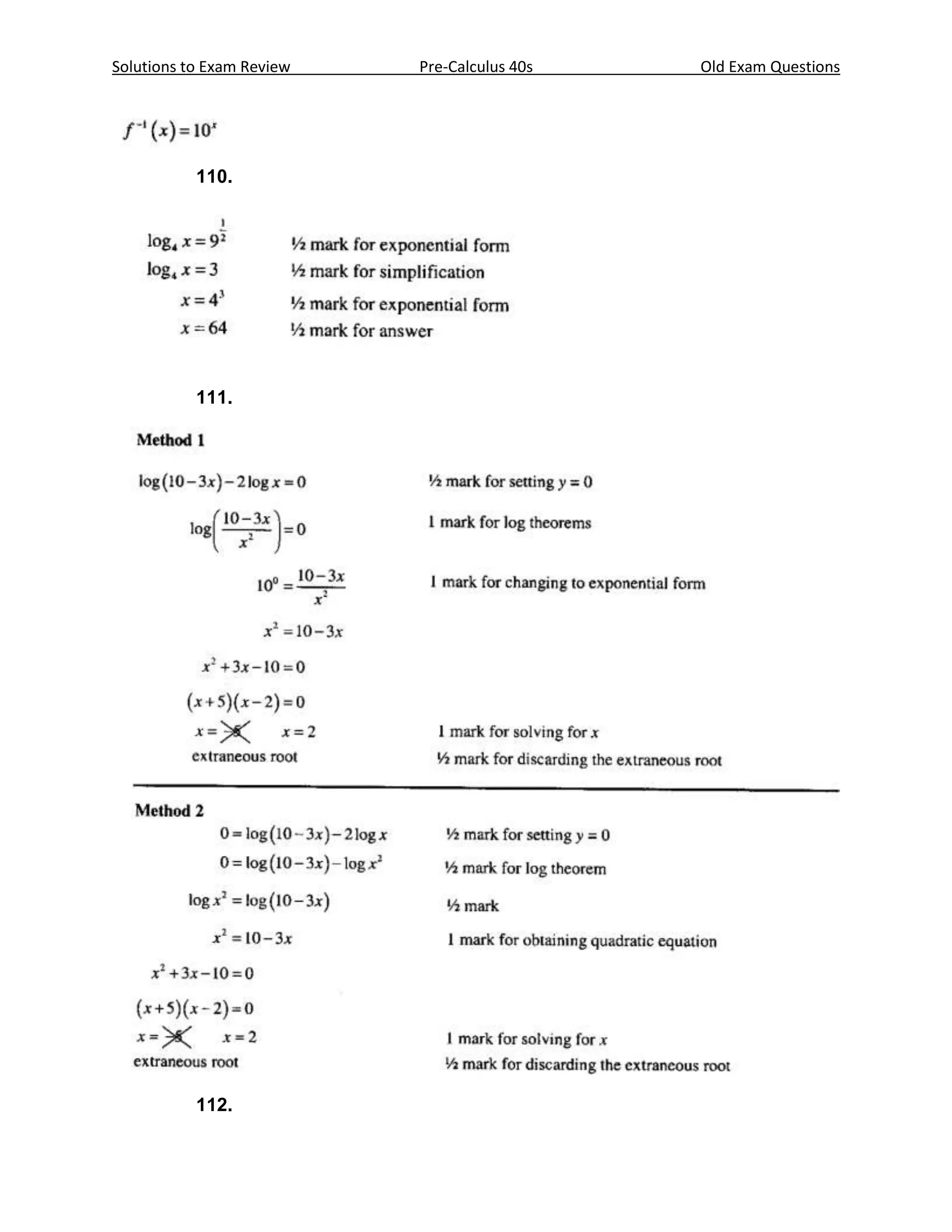 Solutions to Exam Review   Pre-Calculus 40s   Old Exam Questions




           110.




           111.




           112.
 