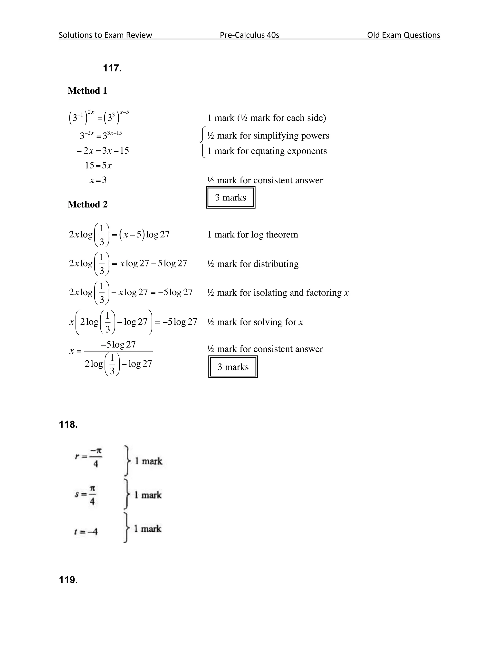 Solutions to Exam Review   Pre-Calculus 40s   Old Exam Questions


           117.




118.




119.
 