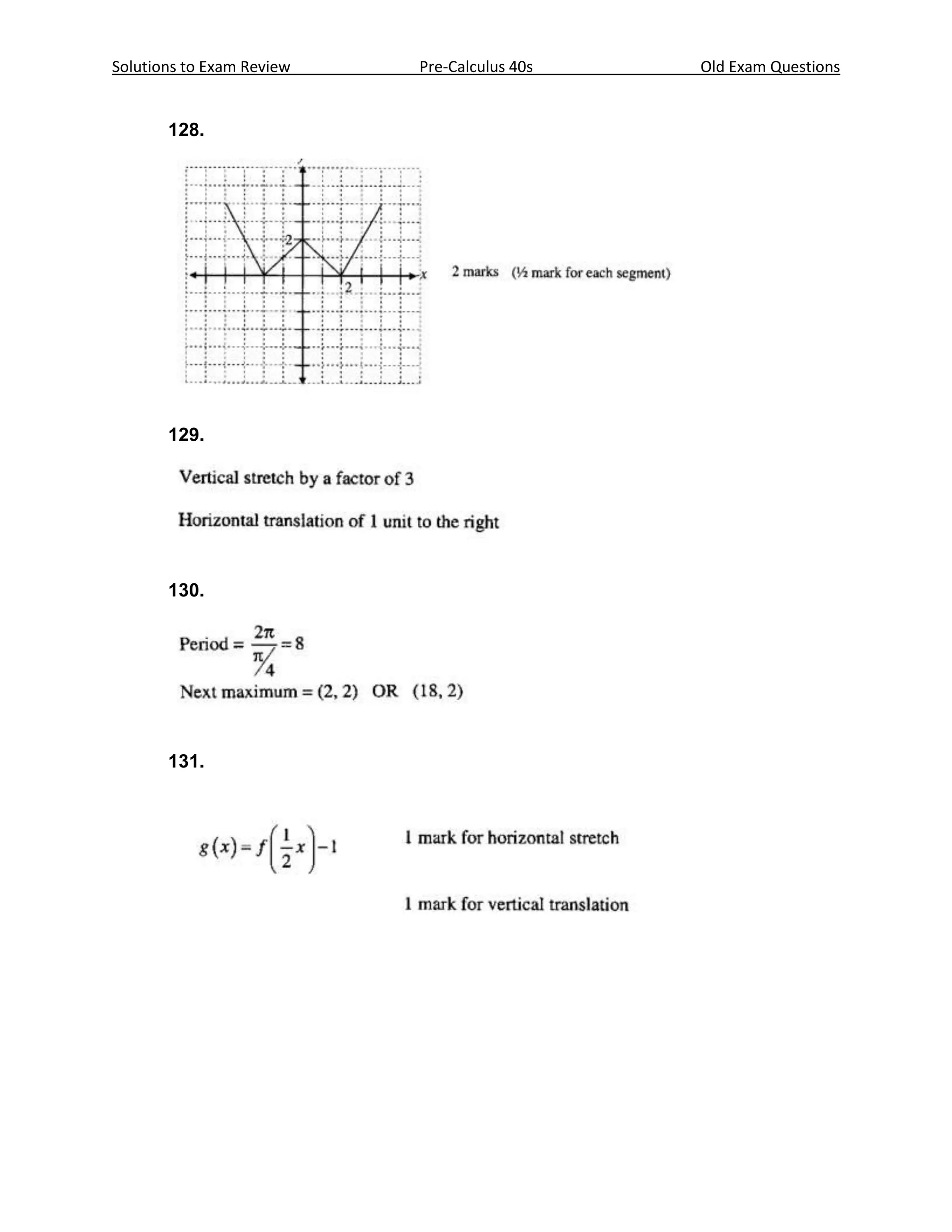 Solutions to Exam Review   Pre-Calculus 40s   Old Exam Questions


       128.




       129.




       130.




       131.
 