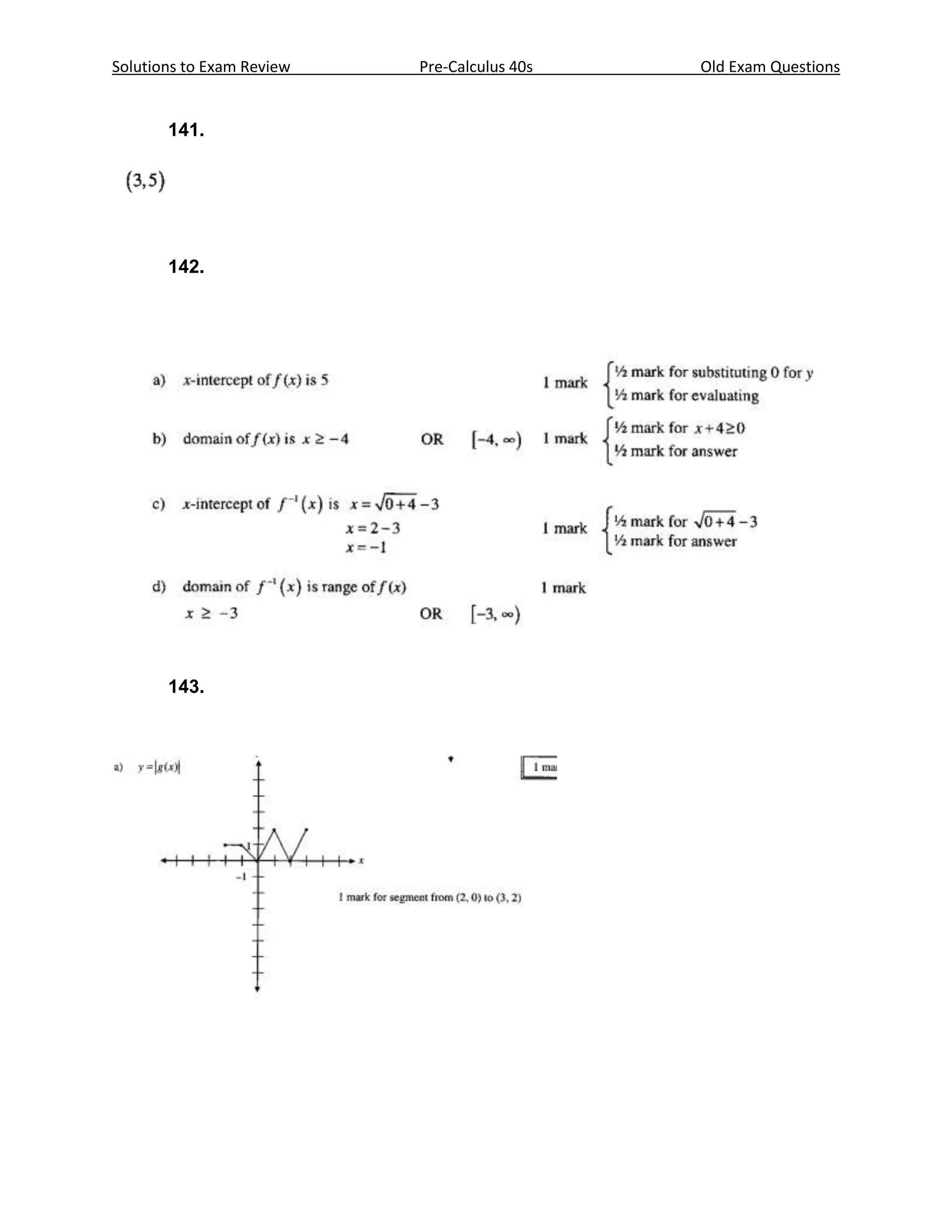 Solutions to Exam Review   Pre-Calculus 40s   Old Exam Questions


       141.




       142.




       143.
 