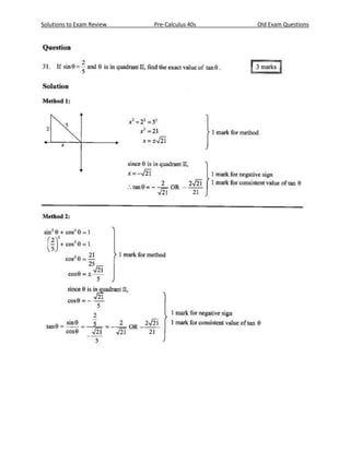 Solutions to Exam Review Pre-Calculus 40s Old Exam Questions
 