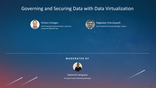 M O D E R A T E D B Y
19
Clinton Cohagan
Chief Enterprise Data Architect, Lawrence
Livermore National Lab
Nageswar Cherukupalli
Vice President & Group Manager, Infosys
Saptarshi Sengupta
Principal Product Marketing Manager
Governing and Securing Data with Data Virtualization
 