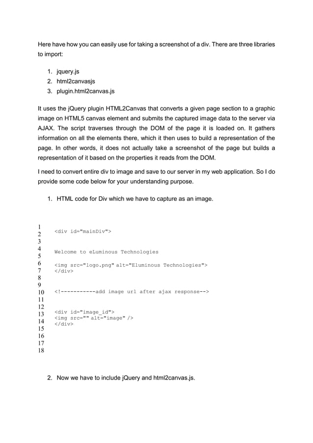 Solution to capture webpage screenshot with html2 canvas js for backend