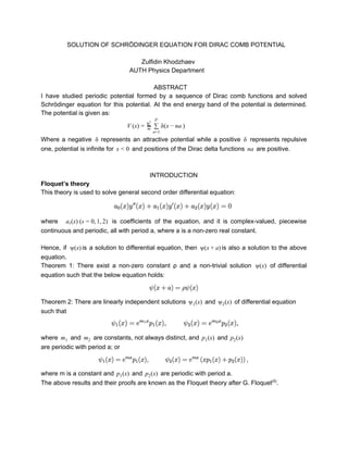 Solution to schrodinger equation with dirac comb potential 